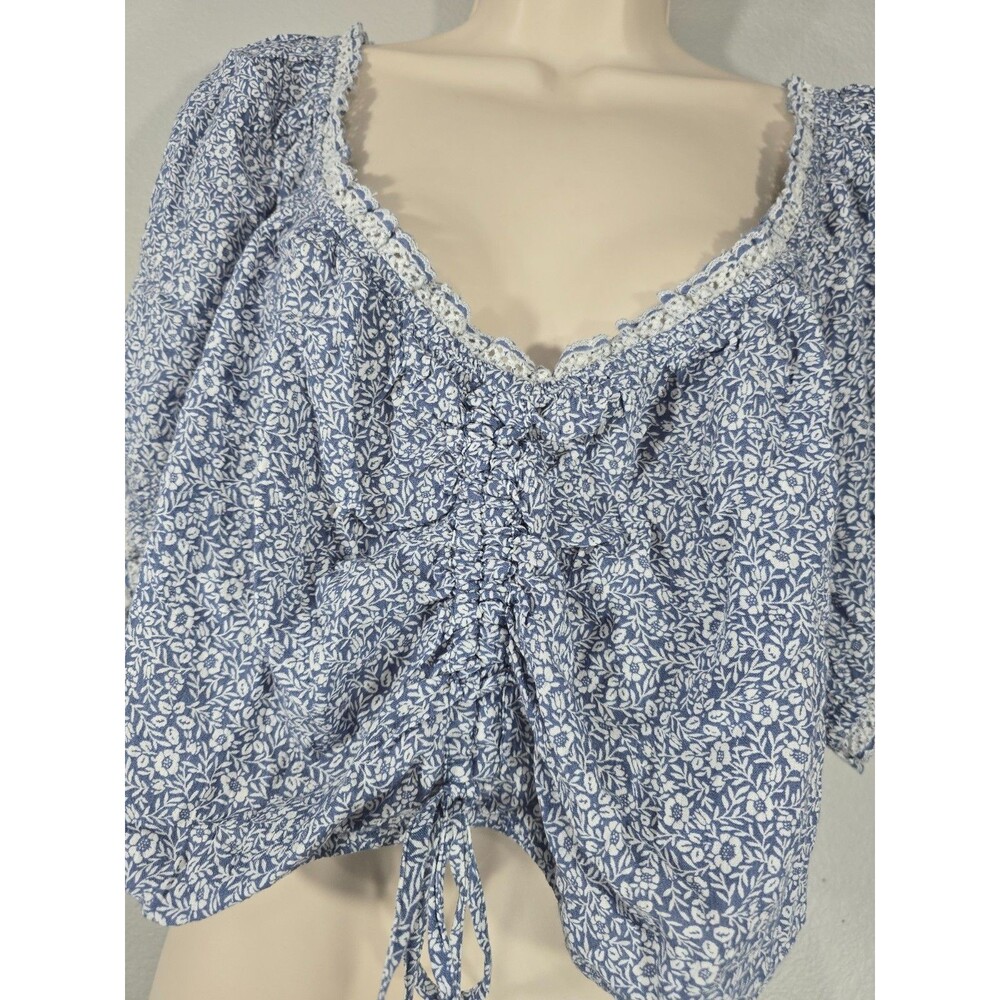 American Eagle Floral Cinched Front Smocked Crop Top Size XXL Boho Summer BJ - Picture 3 of 8